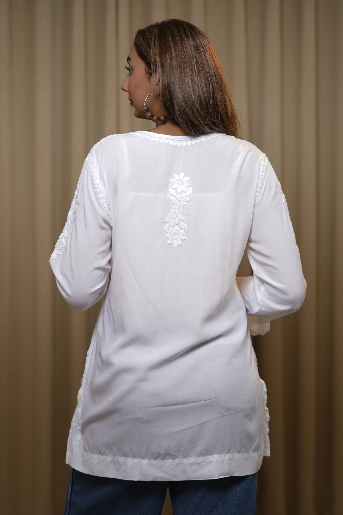 Modal Solid Solid Women's Short Kurta - White