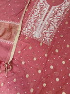 Mulmul Chikankari Solid Women's Unstitched Suit - Brick Red