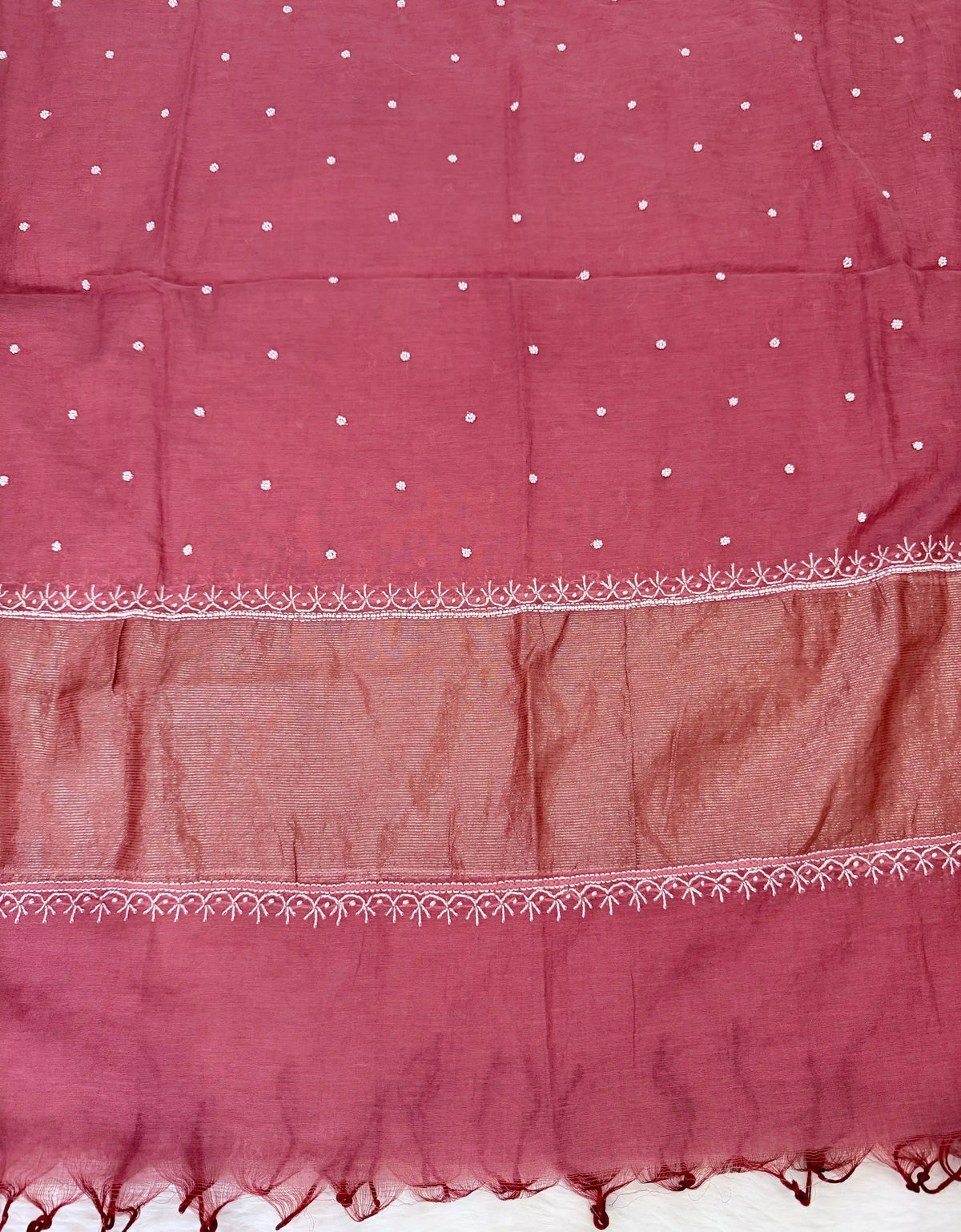 Mulmul Chikankari Solid Women's Unstitched Suit - Brick Red