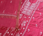 Chanderi Chikankari Solid Women's Unstitched Suit - Carrot Red