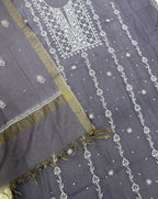 Chanderi Chikankari Solid Women's Unstitched Suit - Grey
