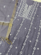 Chanderi Chikankari Solid Women's Unstitched Suit - Grey