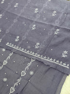 Chanderi Chikankari Solid Women's Unstitched Suit - Grey