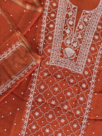 Mulmul Chikankari Solid Women's Unstitched Suit - Orange