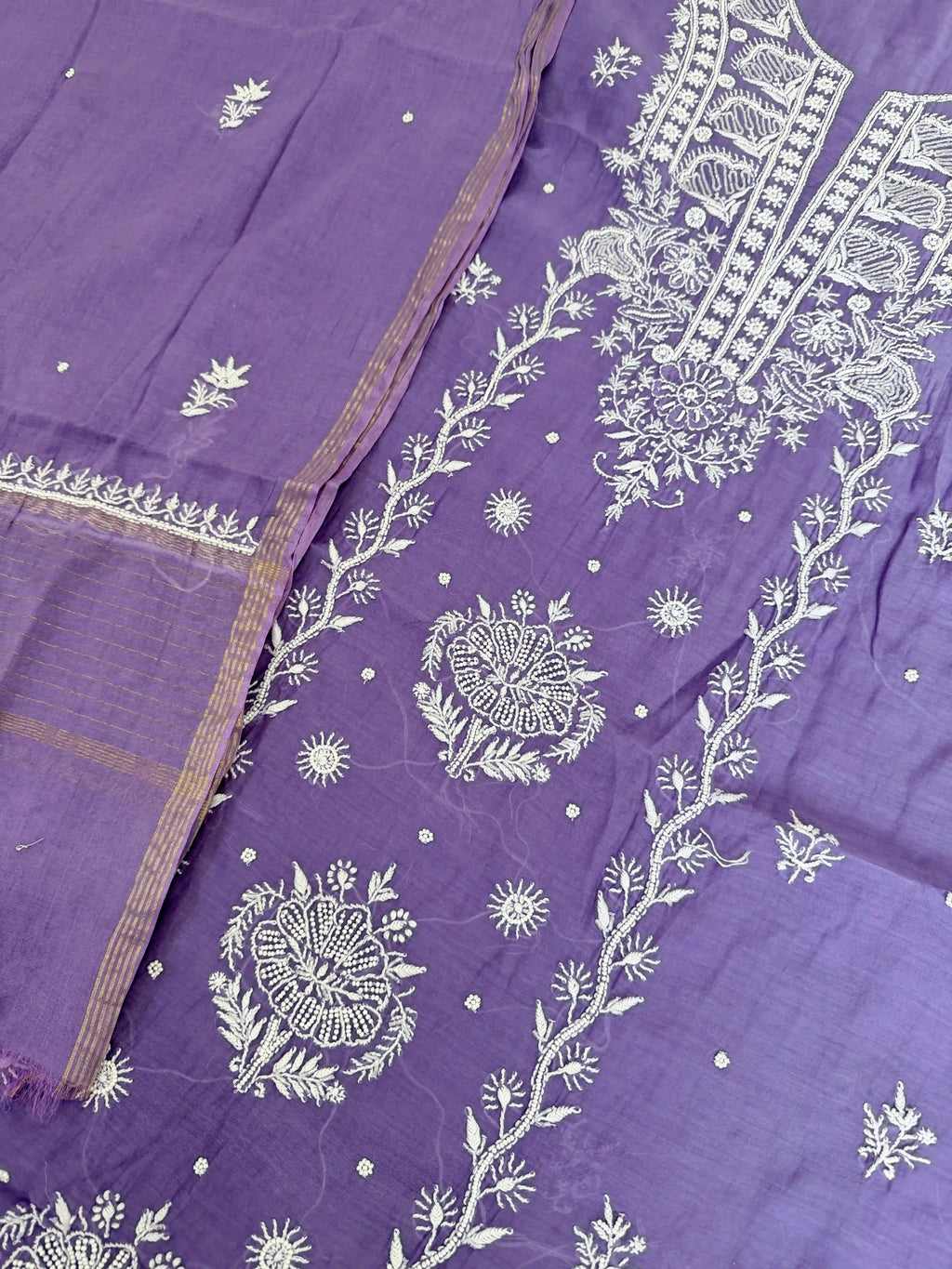Chanderi Chikankari Solid Women's Unstitched Suit - Purple