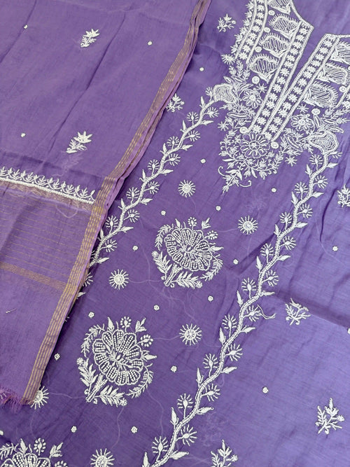 Chanderi Chikankari Solid Women's Unstitched Suit - Purple