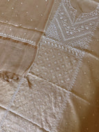 Tissue Chikankari Solid Women's Unstitched Suit - Beige