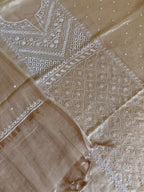 Tissue Chikankari Solid Women's Unstitched Suit - Beige