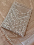 Tissue Chikankari Solid Women's Unstitched Suit - Beige