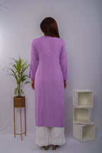 Rayon Self Chikankari Solid Women's Long Kurta - Purple
