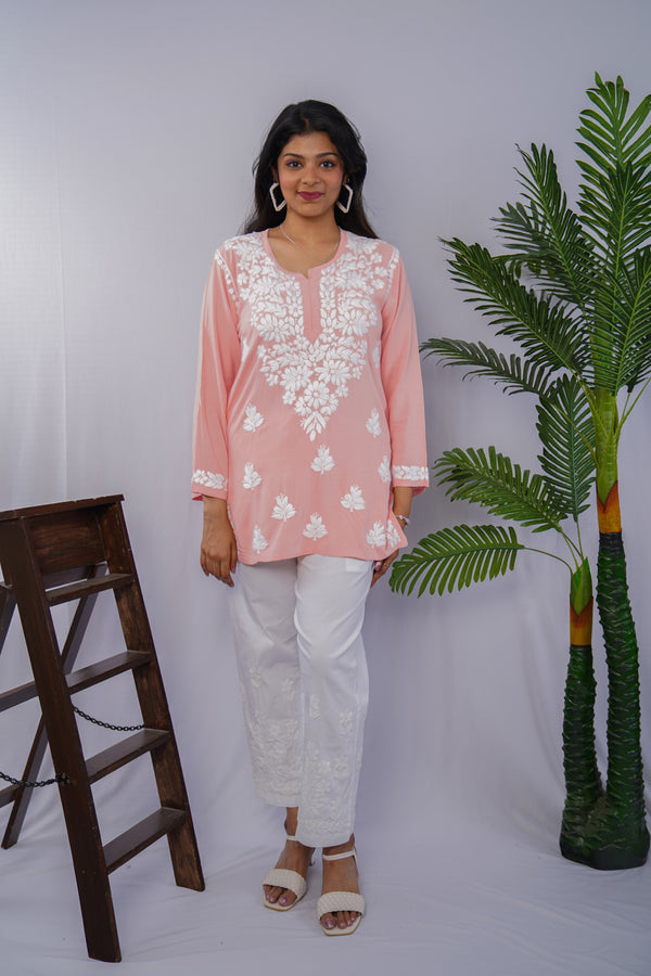 Carrot Glow Rayon Chikankari Short Kurta – Elegant Handcrafted Beauty