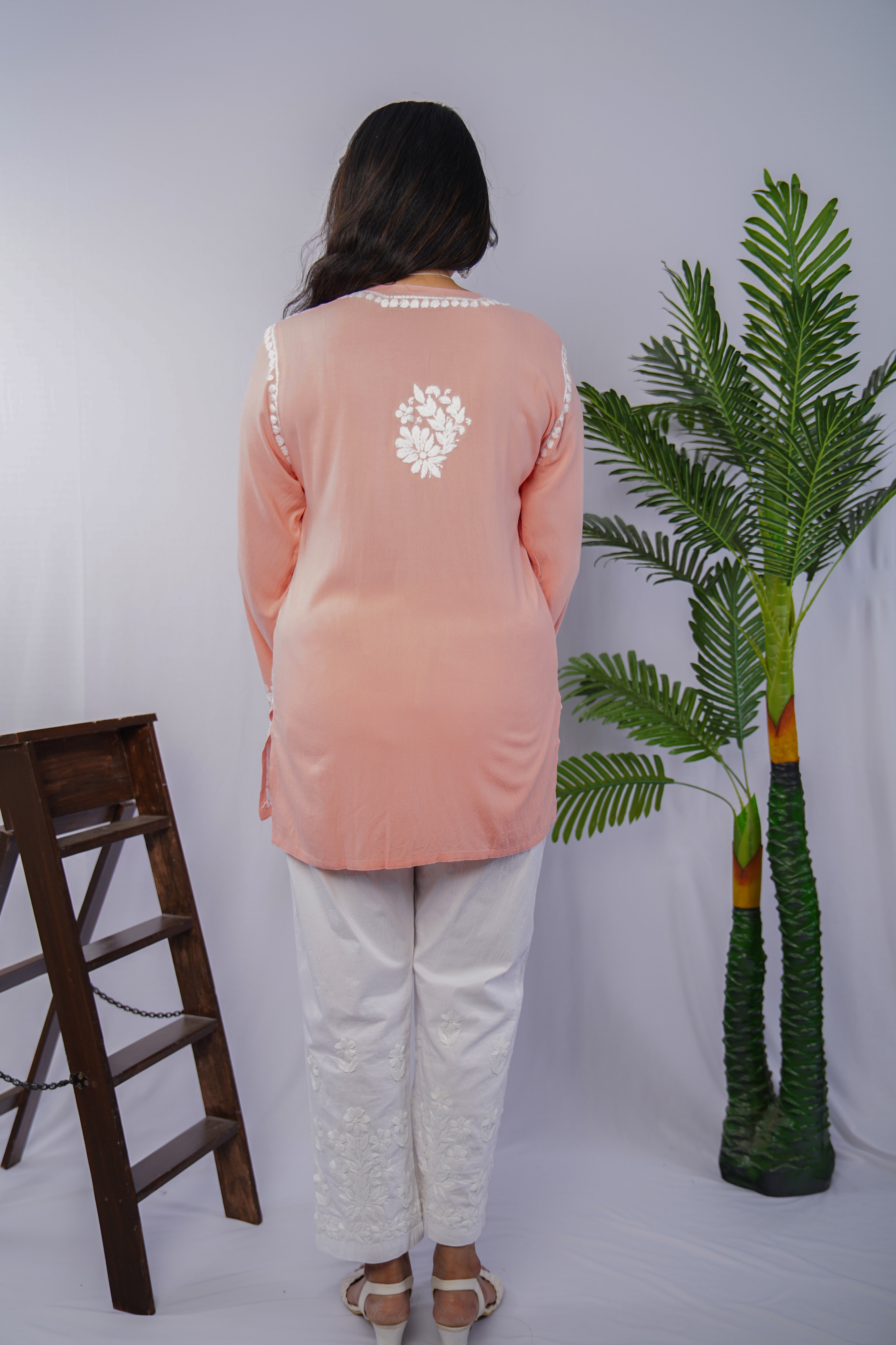 Carrot Glow Rayon Chikankari Short Kurta – Elegant Handcrafted Beauty