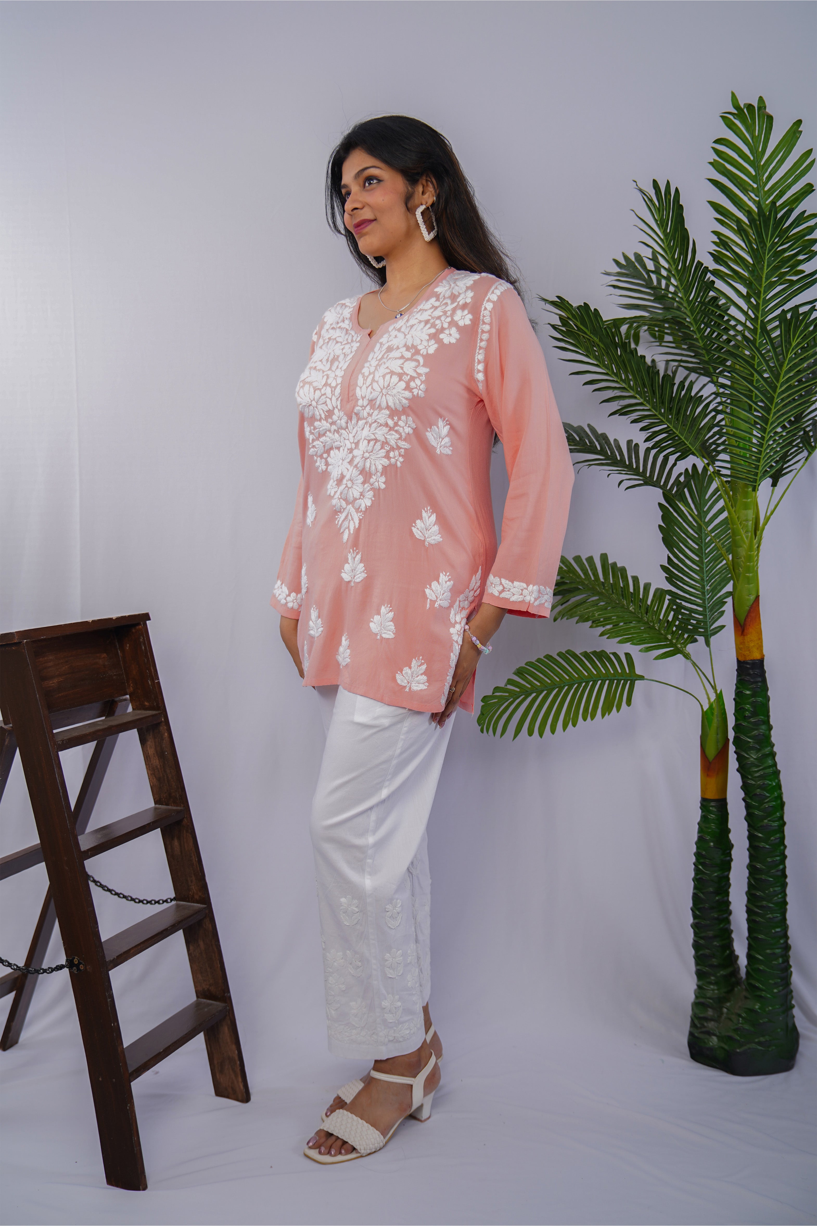 Carrot Glow Rayon Chikankari Short Kurta – Elegant Handcrafted Beauty
