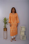Mulmul Chikankari Solid Women's Long Kurta - Sunset Peach