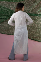 Mulmul Hand Chikankari Solid Women's Long Kurta - White